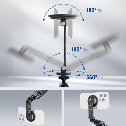 NEEWER Magnetic Phone Tripod Mount with Cold Shoe, Metal Portable Smartphone Holder Adapter for Tripod Camera Mounting Compatible with MagSafe iPhone Samsung Huawei Android for Video Recording, DS031