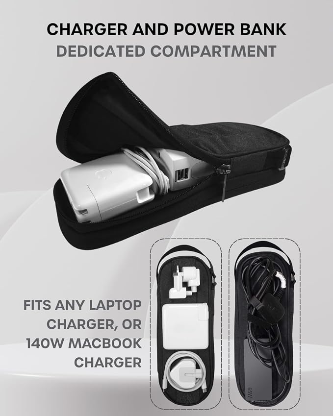 SIDE BY SIDE Electronics Organizer Travel Case for Cables, Charger, Power Bank – Tech Bag for MacBook Accessories, Adapter – Slim Cord Organizer Bag with Gift Box for Travel & Daily Use