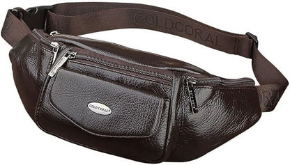 Hebetag Leather Fanny Pack Waist Bag for Men Women Slim Bumbag Waist Packs Outdoor Travel Hiking Casual Pouch Day Pack, Coffee