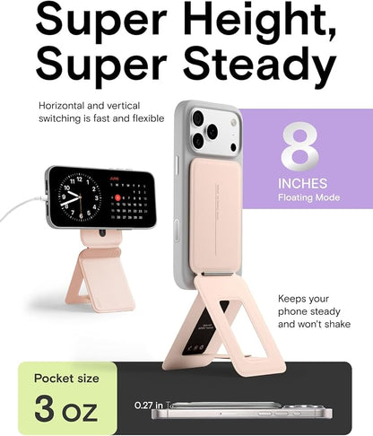 MOFT Phone Stand, Magnetic Phone Tripod Stand Stain-Resistant MOVAS Leather & Angle Adjustment & Strong Magnets Tripod for iPhone 17/16/15/14/13/12 (Included Metal Ring)-Peach Pink
