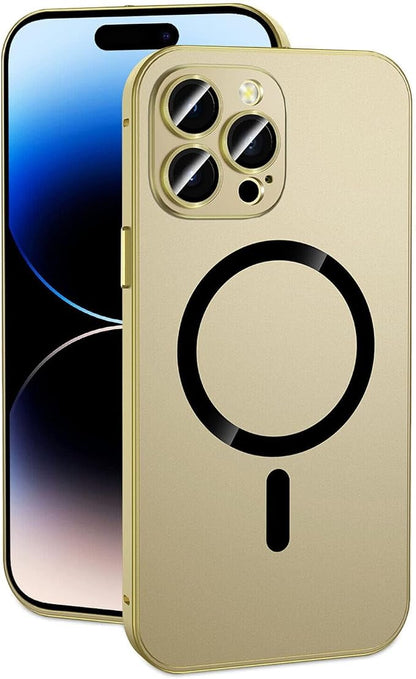 Magnetic Charging Aluminium Metal Bumper Matte Case Cover for iPhone, Alloy Magnetic Slim Case Camera Lens Protect for iPhone 16 Pro Max 15 14 13 12 (Champagne Gold, for iPhone 15 Pro Max)