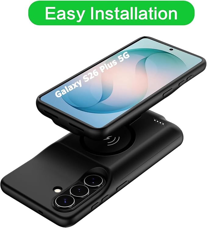 Wireless Charging Case for Galaxy S26 Plus, Upgraded 12000mAh Rechargeable Portable Charging Case Compatible with Galaxy S26 Plus (6.7 inch) with Carplay Extended Battery Pack Charger Case (Black)