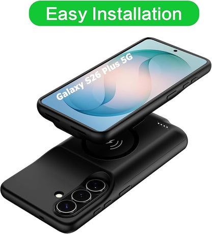 Wireless Charging Case for Galaxy S26 Plus, Upgraded 12000mAh Rechargeable Portable Charging Case Compatible with Galaxy S26 Plus (6.7 inch) with Carplay Extended Battery Pack Charger Case (Black)