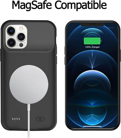 Battery Case for iPhone 12 Pro Max, [12000mAh] Enhanced Portable Protective Qi Wireless Charger Case Battery Pack with CarPlay Wireless Charging Case Compatible for iPhone 12 Pro Max (6.7 inch)-Black