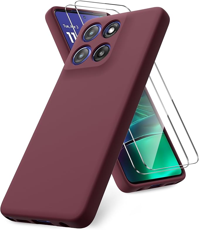 Case for Motorola Moto G Stylus 5G 2025, 2 Pack Tempered Glass Screen Protectors, Soft TPU Liquid Silicone Shockproof Gel Case-Burgundy