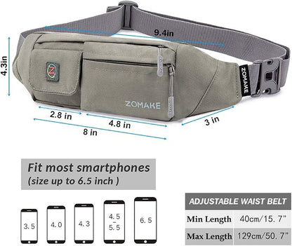 ZOMAKE Small Crossbody Fanny Pack for Women Men, Runner Belt Bag with Adjustable Strap, Water Resistant Waist Bag for Running