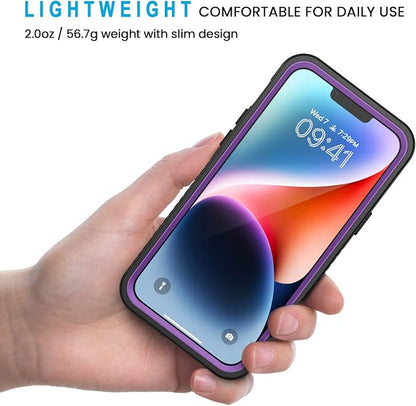 Lanhiem for iPhone 14 Case, IP68 Waterproof Dustproof Shockproof 14 Case with Built-in Screen Protector, Full Body Sealed Protective Front and Back Cover for iPhone 14, 6.1 inch (Purple)