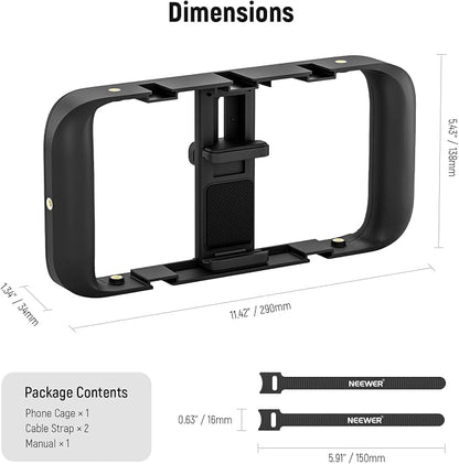 NEEWER Mobile Phone Video Rig, Mobile Phone Grip Stabiliser Cage with Cold Shoe and 1/4 Inch Thread, Video Recording Film Rig, Compatible with iPhone 16 15 Pro Max Plus 14 13 Mini X XS Max XR