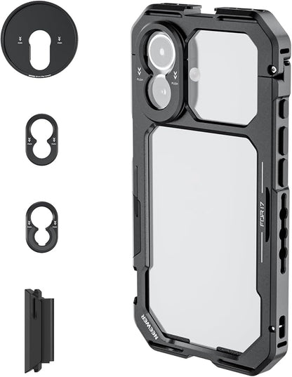 NEEWER Phone Cage Compatible with iPhone 17 Only, Quick Release Video Rig Stabilizer Accessories Kit with 67mm Filter Ring, 17mm Lens Backplate, T Mount Adapter, Camera Control Cap, PA158 (Black)
