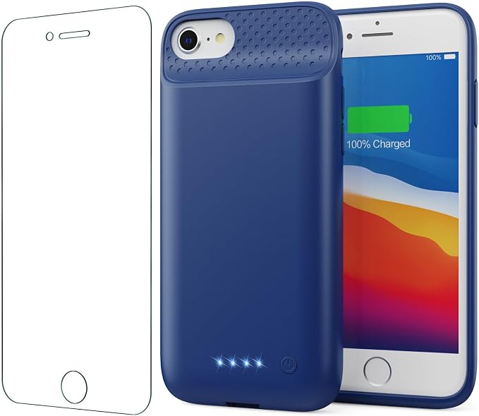 Battery Case for iPhone 8/7/6s/6/SE (2022/2020),[2025 Upgraded] 7000mAh Ultra-Slim Portable Extended Charger Cover for iPhone 8/7/6s/6/SE (2022/2020) Charging Case (4.7 Inch)-Blue