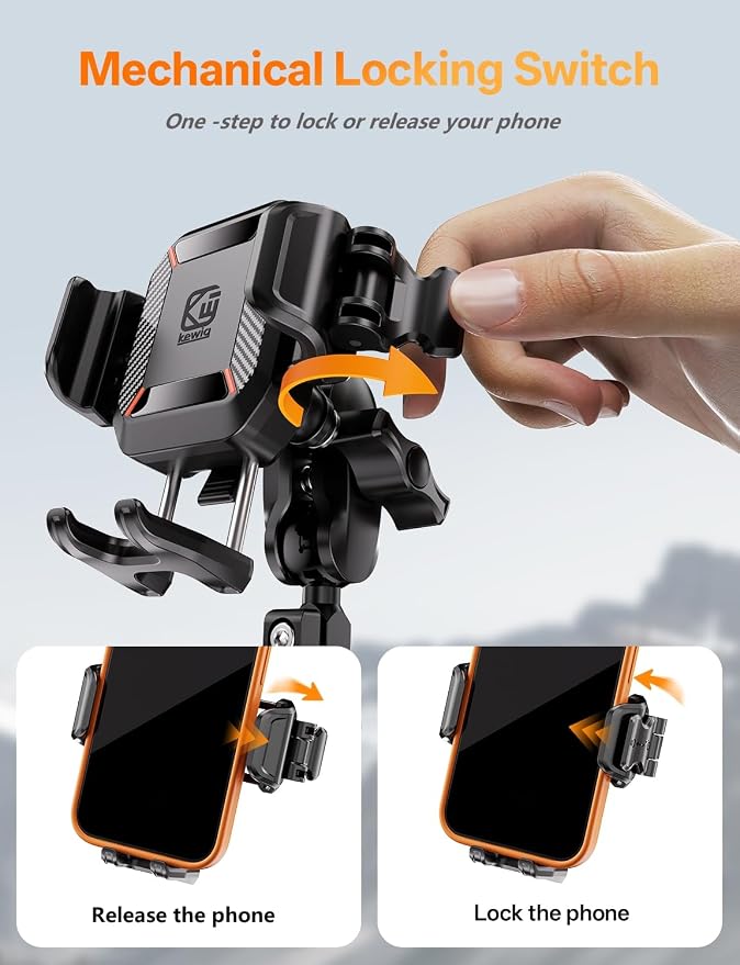 Kewig Motorcycle Phone Mount with Vibration Dampener [Anti-Theft] [Camera Friendly] Bike Phone Holder Handlebar Cradle for Bicycle Scooter ATV, Adjustable Size Fit for 5.4-7.2" Cellphone