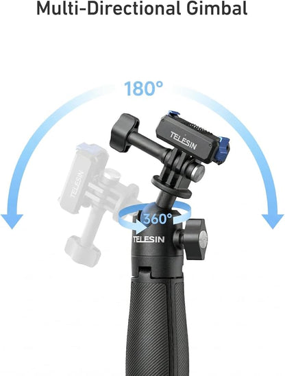 TELESIN Mini Selfie Stick & Magnetic Quick-Release Charging Adapter Mount for DJI Osmo Nano/Xtra Atto, 2-in-1 360° Adjustable Vlog Tripod with 1/4" Screw Hole Foldable Base, Anti-Slip Handle Grip