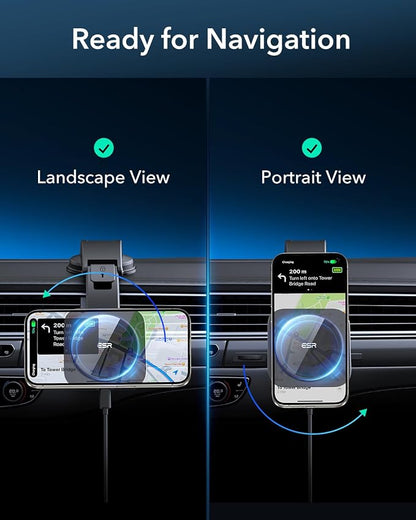 ESR for MagSafe Car Mount Charger, Dashboard Magnetic Wireless Car Charger Mount, Compatible with MagSafe Car Charger, for iPhone 17e/17/16/15/14/13/12, Galaxy S26/S25, Fast Charging, Car Accessories