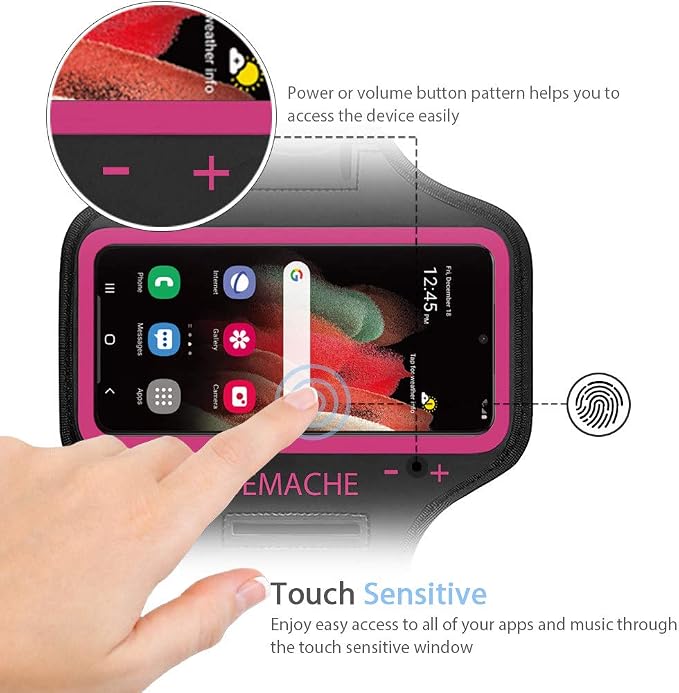 Galaxy A35, A25, A15, A14 (5G) Armband, JEMACHE Gym Running Workouts Phone Arm Band for Samsung Galaxy A13, A14, A15, A25, A35 (Rose)