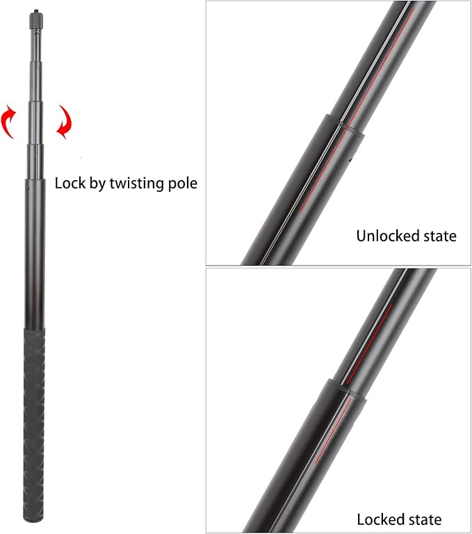 PellKing Long 77inch Invisible Selfie Stick for Insta360 ONE X5,X4, X3, X2, X, Insta360 ONE R, RS, DJI OSMO 360,GoPro Max, Insta 360 Camera 1/4" Extended Monopod Pole