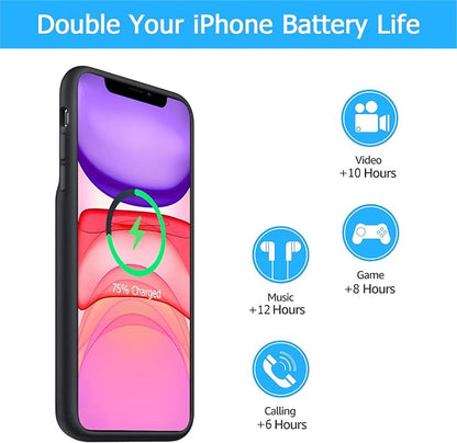Battery Case for iPhone 11, [10000mAh] Enhanced Rechargeable Portable Protective Qi Wireless Charger Case Pack Support CarPlay Wireless Charging Case Compatible with iPhone 11 (6.1 inch)-Black