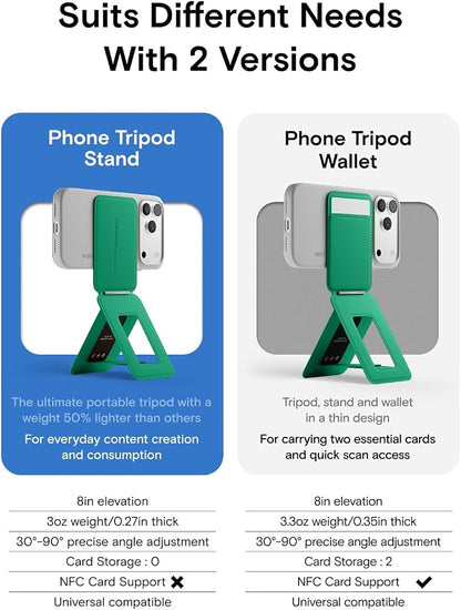 MOFT Phone Tripod Stand Selfie Stick for iPhone, Multi-Angles iPhone Stand, Lightweight & Portable Phone Holder, Strong Magnets, MOVAS Vegan Leather, Travel Essentials, Oz Green (Without Card Slot)