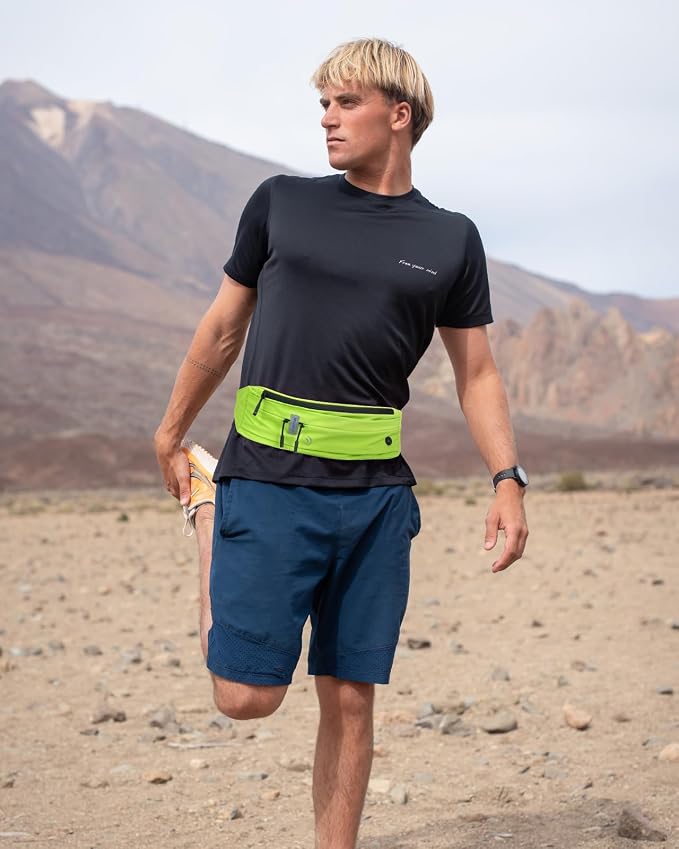 WATERFLY Running Belt Fanny Pack: Runner Marathon Jogging Waist Pack Sport Workout Exercise Fitness Phone Holder Belt for Men Women Jogger Slim Waistband Black
