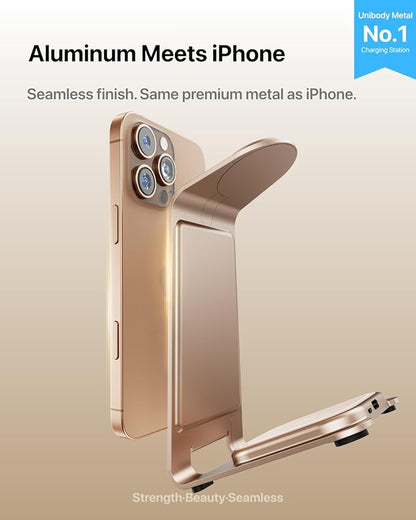 Intoval Aluminum 3 in 1 Wireless Charging Station for iPhone 17 16 15 14 13 12 11 Pro Max XR, Wireless Charger for Apple Watch 11 10 9 8 7 Ultra SE 3 2, Phone Charger for AirPods 4 Pro 2 3 (Desert)