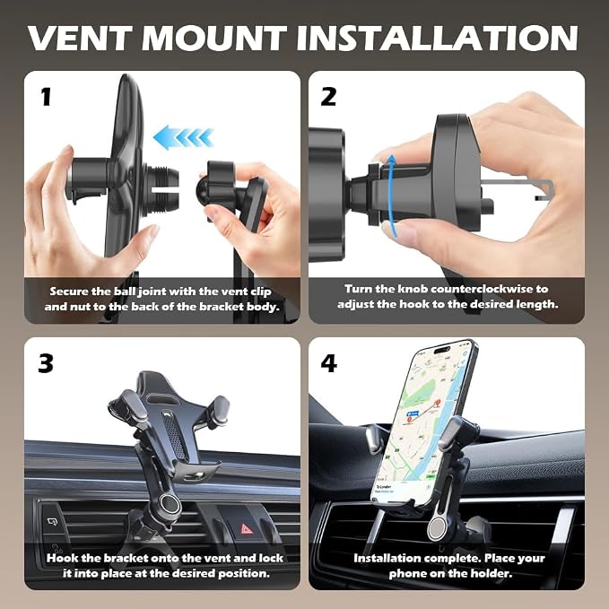 2026 Upgraded Car Vent Phone Mount,360° Rotatable & Retractable Air Vent Phone Holder for Car Fit 4.7-7.2" Phones,Universal Cars Phones Holder Vents for Horizontal/Vertical Vents