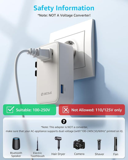 “Air” Universal Travel Adapter 3 USB-C＆ 1 USB-A Cover 200+ Countries | GaN 45W, International Plug Adapter, All in One Portable Adapter, NOT A Voltage Converter, for USA, UK, EU, AU (White)