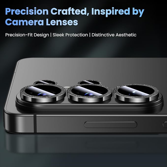Uyiton for Samsung Galaxy S26 Ultra Camera Lens Protector - [Case-Friendly][Not Easy to Break][Ultra-Thin] Military-Grade Tempered Glass with Aluminum Metal Rear Camera Screen Cover - Glitter Black