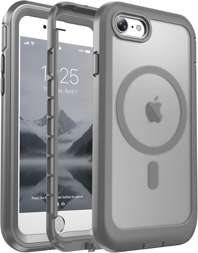 jaroco Magnetic for iPhone SE Case 3rd/2rd,iPhone 8/7 Case, [Compatible with MagSafe][Military Grade Drop Protection][Heavy Duty Protection][Non-Slip] 2-Layer Bumper Phone Case 4.7''-Gray