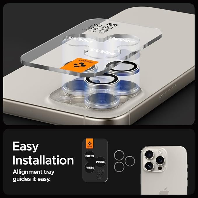 Spigen Camera Lens Screen Protector [GlasTR EZ Fit Optik Pro] Designed for iPhone 16 Pro Max/iPhone 16 Pro/iPhone 15 Pro Max/iPhone 15 Pro [Case Friendly] - Natural Titanium [2 Pack]