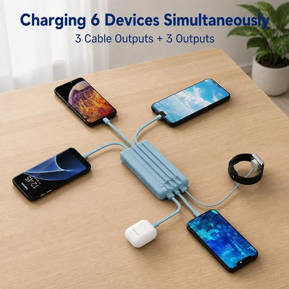 10000mAh Portable Charger with 4 Built-in Cables, 22.5W Fast Charging Power Bank, LED Display, Slim Travel Battery Pack for iPhone 17/16/15/14, Samsung Galaxy, iPad & More