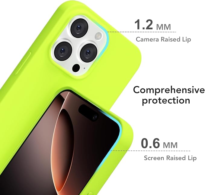 for iPhone 16 Pro Case Silicone Compatible with Magsafe Case, Ultra Slim Thin Magnetic Phone Cases Mag Safe, Cute Soft Rubber Gel TPU Matte Plain Wireless Charging Cover for Women, Neon Green