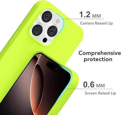 for iPhone 16 Pro Case Silicone Compatible with Magsafe Case, Ultra Slim Thin Magnetic Phone Cases Mag Safe, Cute Soft Rubber Gel TPU Matte Plain Wireless Charging Cover for Women, Neon Green