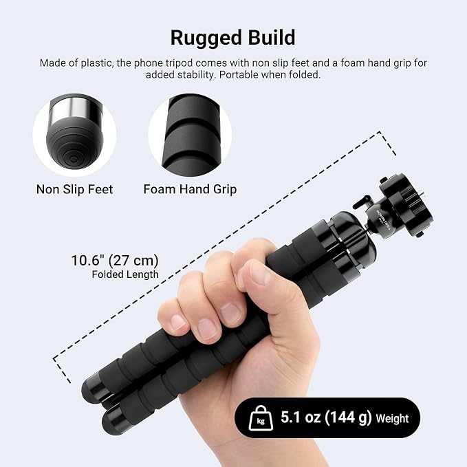 NEEWER Basics Flexible Phone Tripod, Mini Small Octopus Desk Stand Holder, Vlog Selfie Stick for Cell Phone Camera Compatible with iPhone GoPro DJI Insta 360 Action Camera for Video Recording, TP001