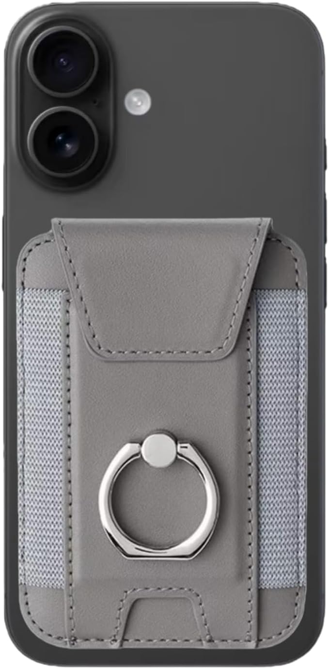 for Magsafe Wallet, Slim Magnetic Card Wallet with Grip, 7 Cards Holder RFID Blocking, Ring Stand Stick on Wallet with Privacy Flap(Grey)
