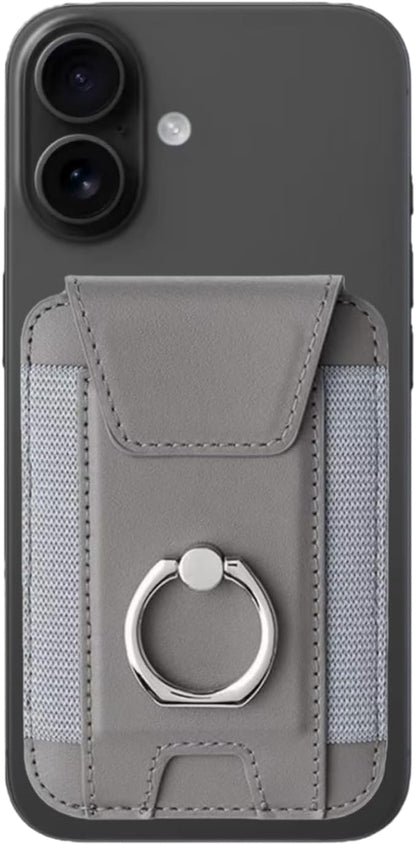 for Magsafe Wallet, Slim Magnetic Card Wallet with Grip, 7 Cards Holder RFID Blocking, Ring Stand Stick on Wallet with Privacy Flap(Grey)
