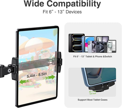 elitehood Headrest Car Tablet Holder - [Long Aluminum Extension Arm] [Ultra-Compact] Foldable iPad Holder for Car Backseat, Road Trip Essentials iPad Back Seat Mount, Tablet Headrest Mount for Kids