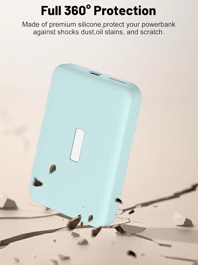 Silicone Protective Case Compatible with Anker MagGo Power Bank 10,000mAh 15W, Full-Body Protective Cover with Precise Cutouts, Shockproof & Scratch-Resistant Sleeve (Blue)