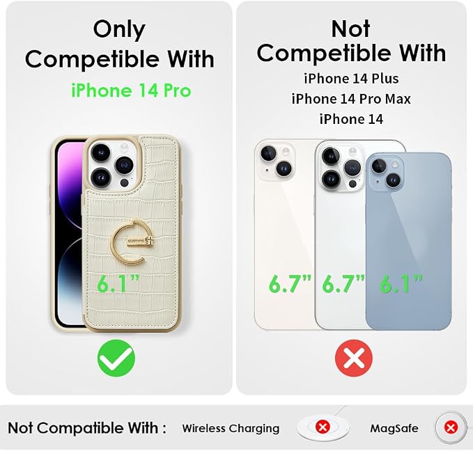 CUSTYPE for iPhone 14 Pro Phone Wallet Case with Card Holder,Ring Holder Kickstand Card Slots,Flip Leather Case Women and Men for iPhone 14 Pro 6.1"-Beige