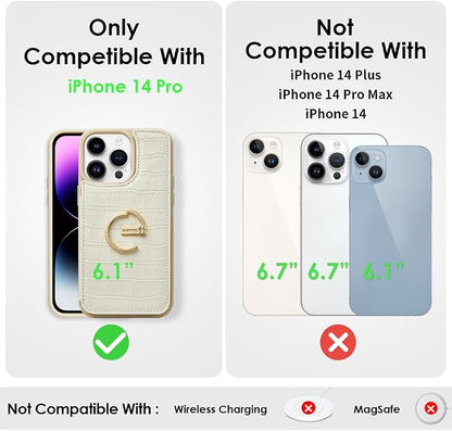CUSTYPE for iPhone 14 Pro Phone Wallet Case with Card Holder,Ring Holder Kickstand Card Slots,Flip Leather Case Women and Men for iPhone 14 Pro 6.1"-Beige