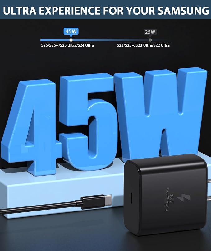 45W Super Fast Charger USB C- 45 Watt Type C Fast Charging Android Phone Charger Compatible with Samsung Galaxy S25 Ultra/S25/S25+/S26/S26+/S26Ultra/S24+/S24 Ultra/S23 Ultra Tab,6ft C Cable
