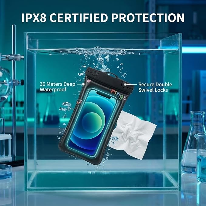 Waterproof Phone Pouch, Water Proof Phone Case Suitable for iPhone, Waterproof Cell Phone Dry Bag for Cruise Travel Vacation Essentials Large Waterproof Phone Holder 3 Pack-Black
