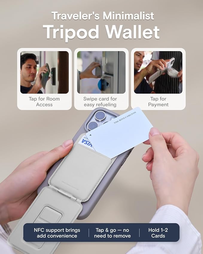 MOFT Phone Tripod Wallet for iPhone, Mulit-Angles, Lightweight & Portable Phone Stand, MOVAS Vegan Leather Magnetic Wallet, Strong Magnets, NFC Card Holder, Misty Cove (with Card Slot)
