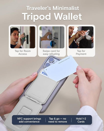 MOFT Phone Tripod Wallet for iPhone, Mulit-Angles, Lightweight & Portable Phone Stand, MOVAS Vegan Leather Magnetic Wallet, Strong Magnets, NFC Card Holder, Misty Cove (with Card Slot)