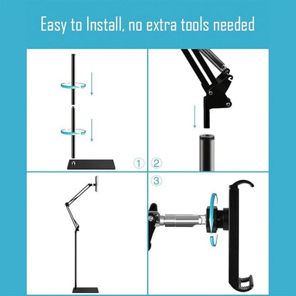 Tablet Floor Stand with 5LB Metal Base, Overhead Bed Phone Stand Angle Height Adjustable Holder, Universal Floor Stand Compatible with iPhone iPad Pro Air Mini, Samsung Tab, Kindle, E-Readers…