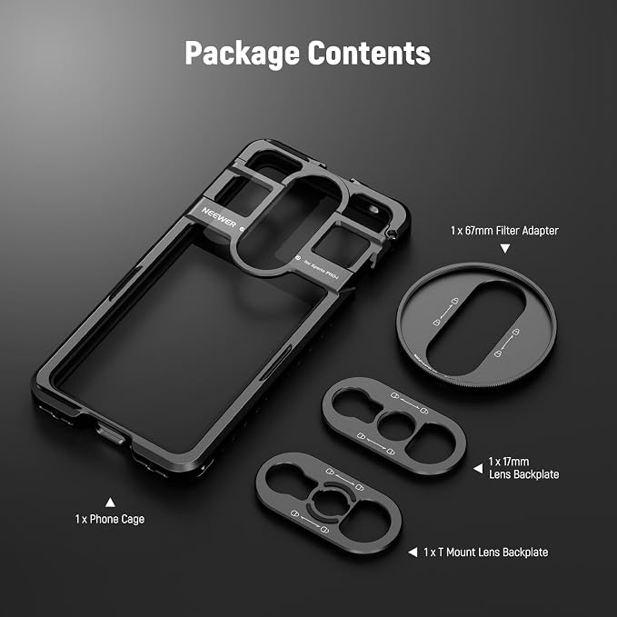 NEEWER Xperia PRO-I Cage, Quick Release Video Rig Case Phone Stabilizer Holder for Recording Filming, 67mm Filter Adapter, 17mm Lens Backplate, T Mount Backplate Compatible with Moment Sony, PA086