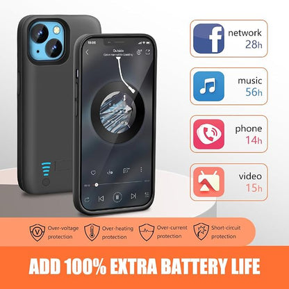 [Upgraded] Battery Case for iPhone 14, 5000mAh Rechargeable Extended Battery Charging/Charger Case, Add 100% Extra Juice, Support Wire Headphones (6.1 inch) Black