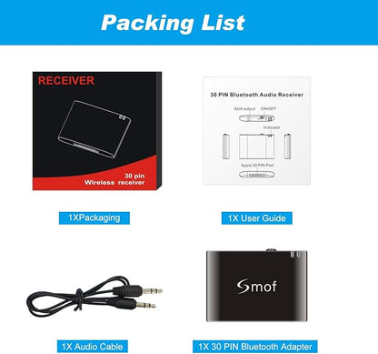 Smof 30 Pin Bluetooth Adapter Receiver for Bose Sounddock iPod iPhone Music Docking Station and Other 30 Pin Dock Speakers Bluetooth Audio Receiver with 3.5 mm Audio Cable (Not for Car or Motorcycle)