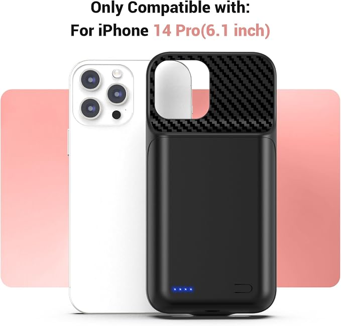 13800mAh High Capacity Battery Case for iPhone 14 Pro (6.1 inch), 2025 Upgraded Battery Pack Rechargeable Charger External Charging Case with Tempered Glass Screen Protector Black
