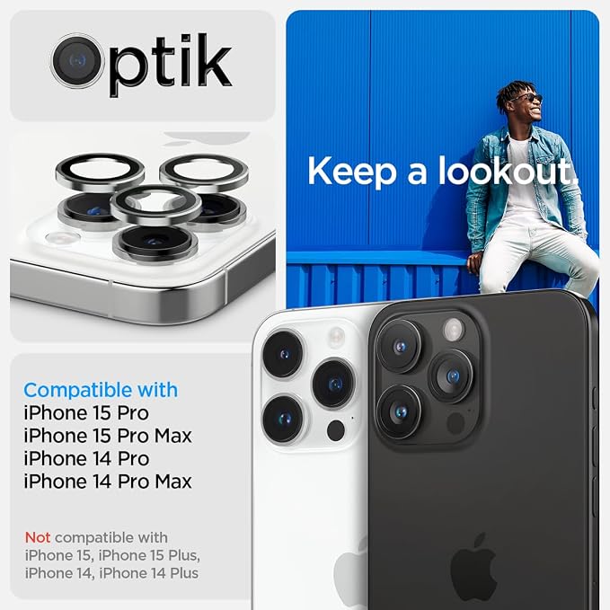 Spigen Camera Lens Screen Protector [GlasTR EZ Fit Optik Pro] Designed for iPhone 15 Pro Max/iPhone 15 Pro/iPhone 14 Pro Max/iPhone 14 Pro [Case Friendly] - Silver [2 Pack]