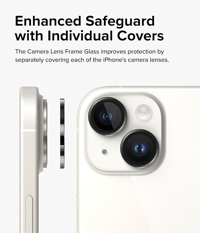 Ringke Camera Lens Frame Glass [Individual Lens Covers] Compatible with iPhone 15 Camera Lens Protector and iPhone 15 Plus Camera Lens Protector, Tempered Glass and Aluminum Alloy Frames - Black