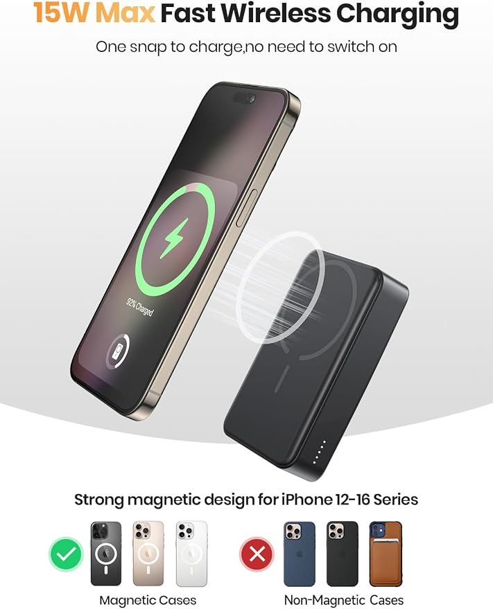 20000mAh Magnetic Power Bank for MagSafe, Wireless Portable Charger | 3 In 1丨22.5W USB C Fast Charging丨15W Magnetic Wireless Charging丨Compact Travel Battery Pack丨 for iPhone 12-17 Series